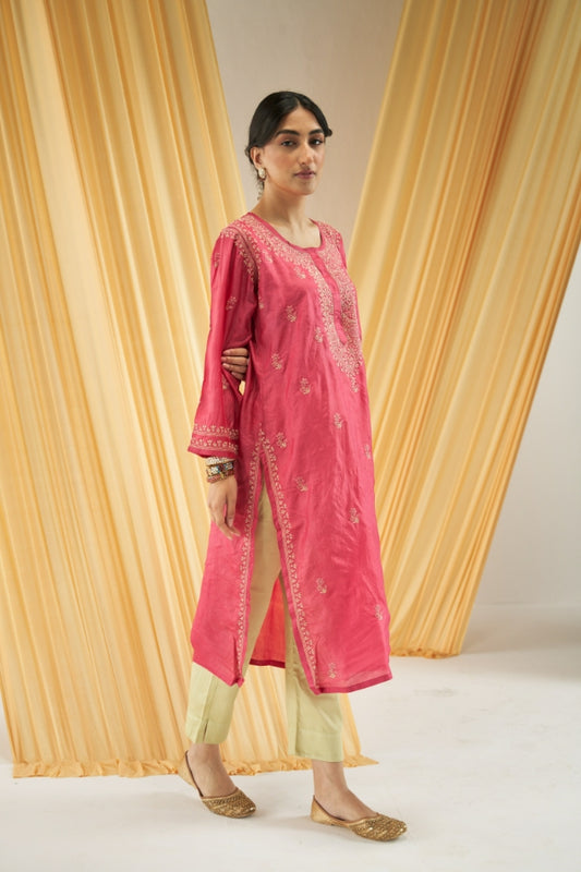 Red Multi Silk Kurta